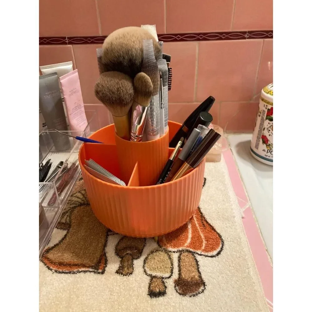 Diesisa 5 Slot Make up Brushes Orange Cup 360° Rotating Makeup Brush Holder